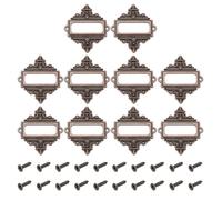 sourcing map 10 Pcs Metal Label Holder, 2.2 x 2.4 Inch Small Vintage Card Frame Tag Floral Lace Label Holder with Screws for File Boxes Drawers Door Cabinet Book Shelves, Bronze Red