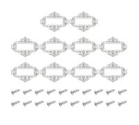 sourcing map 10 Pcs Metal Label Holder, 5.5x4.3cm Small Vintage Card Frame Tag Floral Lace Label Holder with Screws for File Boxes Drawers Door Cabinet Book Shelves, White Nickel