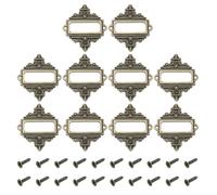 sourcing map 10 Pcs Metal Label Holder, 5.5x6.2cm Small Vintage Card Frame Tag Floral Lace Label Holder with Screws for File Boxes Drawers Door Cabinet Book Shelves, Bronze Green