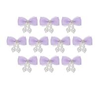 sourcing map 10 Pcs Mini Ribbon Bows, Mesh Ribbon Bows Brooch Pearl Diamond Charm Bow Tiny Crafts Bow Decoration for DIY Sewing Scrapbooking Hair Clip Wedding, Purple
