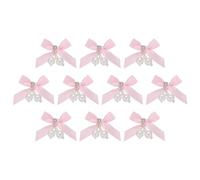 sourcing map 10 Pcs Mini Ribbon Bows, Satin Ribbon Bows Brooch Pearl Charm Bow Tiny Crafts Bow Decoration for DIY Sewing Scrapbooking Hair Clip Wedding, Pink