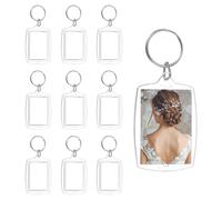 sourcing map 10 Pcs Photo Frame Keyring, Acrylic Picture Keychains Clear Photo Insert Keychain 1.6 x 2.2 Inch Rectangular Arc Blank Photo Keychains for Photo Display Supplies, Transparent