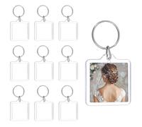 sourcing map 10 Pcs Photo Frame Keyring, Acrylic Picture Keychains Clear Photo Insert Keychain 1.6 x 1.6 Inch Square Blank Photo Keychains for Photo Display Supplies, Transparent