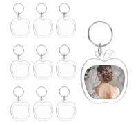 sourcing map 10 Pcs Photo Frame Keyring, Acrylic Picture Keychains Clear Photo Insert Keychain 1.7 x 1.8 Inch Apple Shape Blank Photo Keychains for Photo Display Supplies, Transparent