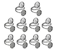 sourcing map 10 Pcs Ring Blank, Adjustable Finger Ring Blank Base Stainless Steel Open Cuff Bezel Trays Fit 12mm Round for Jewelry Making DIY Crafting, Silver Black