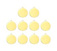 sourcing map 10 Pcs Round Stainless Steel Tags 30mm Circle Stamping Polished Plating Blanks with External Hole for Bracelet Crafts Labeling Making, Gold