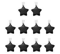 sourcing map 10 Pcs Star Stone Pendants, 20mm Natural Crystal Star Charm Black Pentagram Charms Worry Stones for Meditation Energy DIY Necklace Jewelry Making