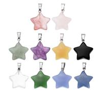 sourcing map 10 Pcs Star Stone Pendants, 20mm Natural Crystal Star Charm Cold 10 Colors Pentagram Charms Worry Stones for Meditation Energy DIY Necklace Jewelry Making