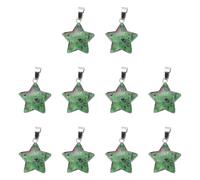 sourcing map 10 Pcs Star Stone Pendants, 20mm Natural Crystal Star Charm Forest Green Pentagram Charms Worry Stones for Meditation Energy DIY Necklace Jewelry Making