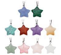 sourcing map 10 Pcs Star Stone Pendants, 20mm Natural Crystal Star Charm Neutral 10 Colors Pentagram Charms Worry Stones for Meditation Energy DIY Necklace Jewelry Making