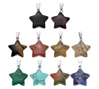 sourcing map 10 Pcs Star Stone Pendants, 20mm Natural Crystal Star Charm Warm 10 Colors Pentagram Charms Worry Stones for Meditation Energy DIY Necklace Jewelry Making