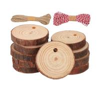 sourcing map 10 Pcs Unfinished Wood Slices Kit, 0.8-1.2 Inch Pre-drilled Wooden Circles with Bark Circles Wood Rounds for Crafts for DIY Crafts Christmas Ornament Rustic Wedding Decoration