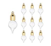 sourcing map 10 Pcs Vial Necklace, Stainless Steel Glass Teardrop Perfume Bottle Pendant Necklace Ashes Urn Vial Pendant Openable Bottle 25mm for Women Keepsake Memorial Jewelry, Clear/Gold