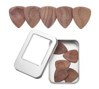 sourcing map 10 Pcs Wood Guitar Pick, 2.5mm Walnut Wood Groove Shape Guitar Picks with Storage Box for Electric, Acoustic, Bass Guitars, Red Brown