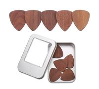 sourcing map 10 Pcs Wood Guitar Pick, 2.5mm Walnut Wood Guitar Picks with Storage Box for Electric, Acoustic, Bass Guitars, Red Brown