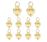 sourcing map 10 Pcs Yellow Heart Charm, Mini Cubic Zirconia Heart Pendants Bulk Valentine Copper Love Charm with Jump Ring for DIY Jewelry Making Necklace Bracelet Tiny Dangle Accessories