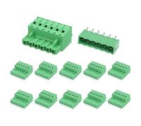 sourcing map 10 Set 6-Pin 5.08mm/0.2" Pitch PCB Mount Screw Terminal Block Connectors No Soldering 2EDGKD Male & Female Connectors Plug for 28-10AWG, Green