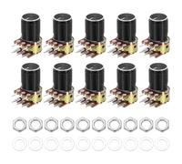sourcing map 10 Set WH148 B250K Ohm Potentiometer Kit, 6-Pin Split Shaft Rotary Linear Dual Taper Rotary Audio Potentiometer with Knob Nut Washer for Audio Volume Control, 15mm Shaft, Black