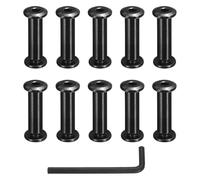 sourcing map 10 Sets Binding Post Screw, M6x12.5mm Bolts Female 8x28mm Hex Drive Socket Cap Screw Rivets Chicago Screws Furniture Bolts Stainless Steel with Wrench for Furniture Repair, Black