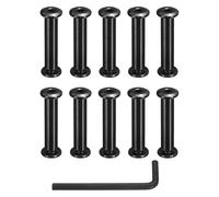 sourcing map 10 Sets Binding Post Screw, M6x12mm Bolts Female 8x37mm Hex Drive Socket Cap Screw Rivets Chicago Screws Furniture Bolts Stainless Steel with Wrench for Furniture Repair, Black