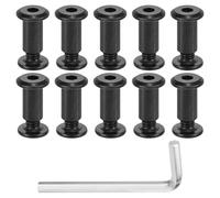 sourcing map 10 Sets Screw Post, Male M6x16mm Carbon Steel Screw Rivets, Female M6x15mm Hex Drive Binding Screws Belt Buckle Binding Bolts Leather Fastener with 1Pcs Wrench, Black