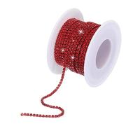 sourcing map 10 Yard 2mm Crystal Rhinestone Diamond Close Chain Trim Trimming Claw Cup Chain for Sewing, Crafts, DIY Jewelry Wedding Decorations Red Gems Red Base