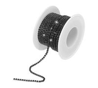 sourcing map 10 Yard 2mm Crystal Rhinestone Diamond Close Chain Trim Trimming Claw Cup Chain for Sewing, Crafts, DIY Jewelry Wedding Decorations Black Gems Black Base