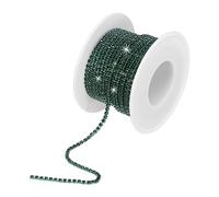 sourcing map 10 Yard 2mm Crystal Rhinestone Diamond Close Chain Trim Trimming Claw Cup Chain for Sewing, Crafts, DIY Jewelry Wedding Decorations Dark Green Gems Dark Green Base