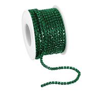 sourcing map 10 Yard Crystal Rhinestone Chain, 3.0mm Sew on Close Claw Chain Trim for DIY Jewelry, Clothing, Bags, Shoe Decoration, Dark Green, 1Roll