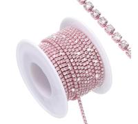 sourcing map 10 Yard Crystal Rhinestone Close Chain Trim, Crystal Rhinestone Diamond Strips for Jewelry Making, Rhinestone Bling Sewing Embellishments, Silver Rhinestone with Light Pink Base