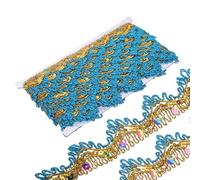 sourcing map 10 Yard Shiny Beaded Lace Trim 1.4 Inch Metallic Sequin Lace Fabric Ribbon Flat Sewing Fabric Trims Strips for Crafts Sewing Clothes Gift Wrapping Home Decoration, Sky Blue/Gold