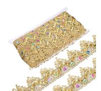 sourcing map 10 Yard Shiny Beaded Lace Trim 1.4 Inch Metallic Sequin Lace Fabric Ribbon Flat Sewing Fabric Trims Strips for DIY Crafts Sewing Clothes Gift Wrapping Home Decoration, Gold