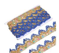 sourcing map 10 Yard Shiny Beaded Lace Trim 1.4 Inch Metallic Sequin Lace Fabric Ribbon Flat Sewing Fabric Trims Strips for Crafts Sewing Clothes Gift Wrapping Home Decoration, Dark Blue/Gold