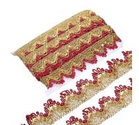 sourcing map 10 Yard Shiny Beaded Lace Trim 1.4 Inch Metallic Sequin Lace Fabric Ribbon Flat Sewing Fabric Trims Strips for DIY Craft Sewing Clothes Gift Wrapping Home Decoration, Red/Pure Gold