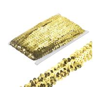 sourcing map 10 Yards 0.8 Inch Elastic Sequins Trim Stretch Flat Sequin Paillette Fabric Ribbon Trim Strip for Crafts Sewing Costume Dress, Gold