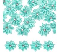 sourcing map 100 Pcs 1.2 Inch Satin Ribbon Flowers Bows Flowers Applique Floral Embellishments for DIY Crafts Sewing Clothing Hair Bow Wedding Decor, Light Green