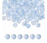 sourcing map 100 Pcs 10mm Crackle Glass Beads for Jewelry Making, Crystal Glass Round Spacer Beads Bulk Loose Bead for DIY Craft Earring Necklace Bracelet Jewelry, Light Blue