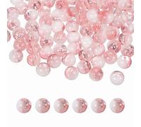 sourcing map 100 Pcs 10mm Crackle Glass Beads for Jewelry Making, Crystal Glass Round Spacer Beads Bulk Loose Bead for DIY Craft Earring Necklace Bracelet Jewelry, Pink