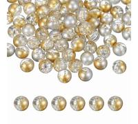 sourcing map 100 Pcs 10mm Crackle Glass Beads for Jewelry Making, Crystal Glass Round Spacer Beads Bulk Loose Bead for DIY Craft Earring Necklace Bracelet Jewelry, Gold/Silver