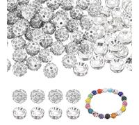 sourcing map 100 Pcs 10mm Rhinestone & Spacer Beads for Jewelry Making, Sparkle Disco Ball Design Crystal Clay Assorted Gems Bulk for Pens Bracelet Necklace Earring DIY Crafting, White