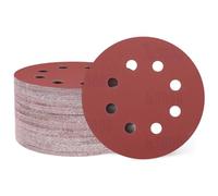 sourcing map 100 Pcs 125mm (5 Inch) Sanding Discs, 2000 Grit Hook and Loop Sandpaper, 8-Hole Aluminum Oxide Orbital Sander Sandpaper for Woodworking Automotive Metal Polishing, Red