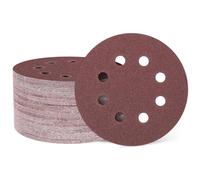 sourcing map 100 Pcs 125mm (5 Inch) Sanding Discs, 80 Grit Hook and Loop Sandpaper, 8-Hole Aluminum Oxide Orbital Sander Sandpaper for Woodworking Automotive Metal Polishing, Red