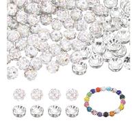 sourcing map 100 Pcs 6mm Rhinestone & Spacer Beads for Jewelry Making, Sparkle Disco Ball Design Crystal Clay Assorted Gems Bulk for Pens Bracelet Necklace Earring DIY Crafting, White AB Color