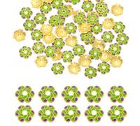 sourcing map 100 Pcs 8x2 mm Flower Beads Caps, Enamel Little Floral Bead End Spacers Jewelry Making Supplies Charm for DIY Bracelet Earring Necklace Hair Pin Accessory (Grass Green/Purple)