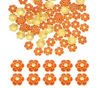 sourcing map 100 Pcs 8x2 mm Flower Beads Caps, Enamel Little Floral Bead End Spacers Jewelry Making Supplies Charm for DIY Bracelet Earring Necklace Hair Pin Accessory (Orange)