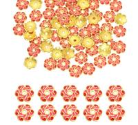 sourcing map 100 Pcs 8x2 mm Flower Beads Caps, Enamel Little Floral Bead End Spacers Jewelry Making Supplies Charm for DIY Bracelet Earring Necklace Hair Pin Accessory (Rose Red)