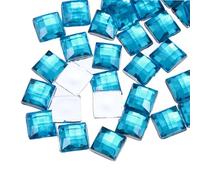 sourcing map 100 Pcs Acrylic Flat Back Rhinestones 8mm Square Artificial Gemstone for Crafts Face Painting Costume Jewelry Making Lake Blue