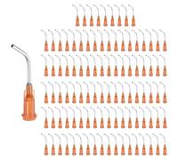 sourcing map 100 Pcs Blunt Tip Dispensing Needles, 15 Gauge Stainless Steel 45 Degrees Bent Dispensing Tips with Luer Lock 1" End Angled Blunt Dispenser Needle, Amber