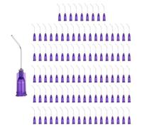 sourcing map 100 Pcs Blunt Tip Dispensing Needles, 21 Gauge Stainless Steel 45 Degrees Bent Dispensing Tips with Luer Lock 1" End Angled Blunt Dispenser Needle, Purple