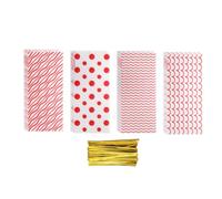 sourcing map 100 Pcs Cellophanes Treat Bags, 10.8"x 4.9" Clear Flat Cellophanes Bags Plastic Candy Gift Goodie Bags with Twist Ties for Cookie Snack Packing Party, Red